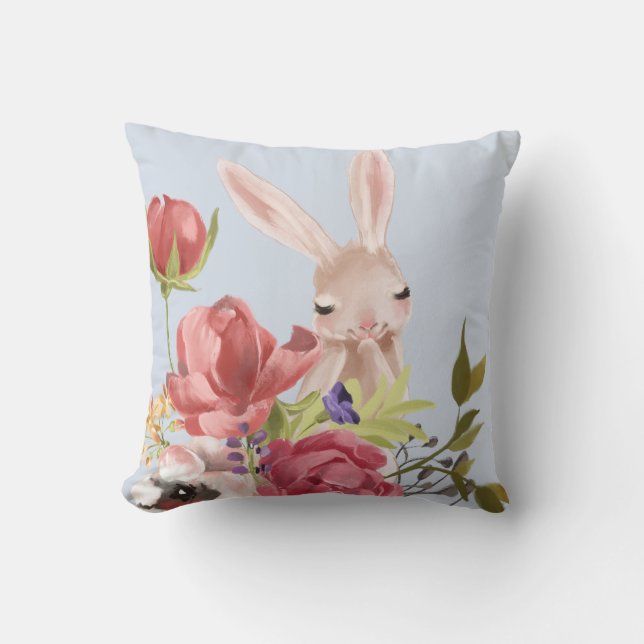 Coussin Aquarelle moderne Lapin Floral Lapin Lapin | Pâque (Recto)