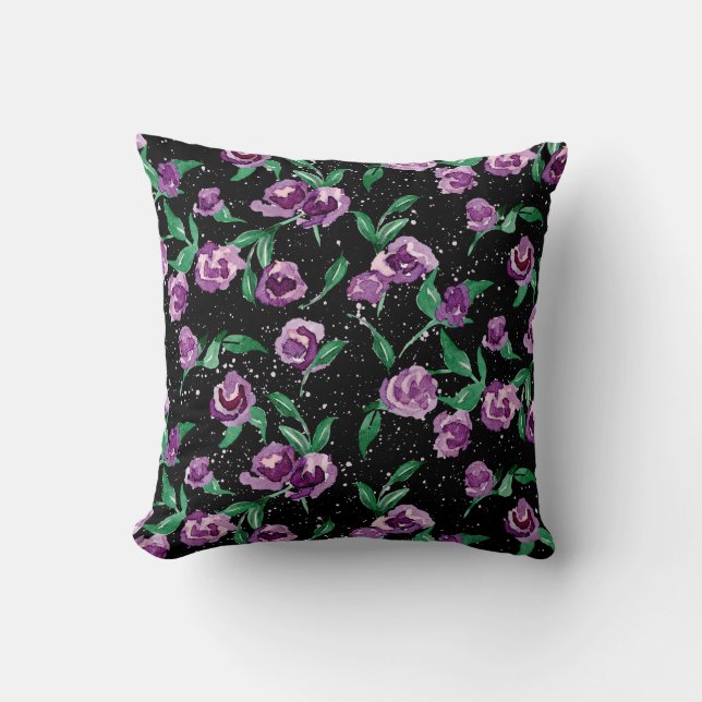 Coussin Aquarelle moderne Lavande violet noir Bande Art (Recto)