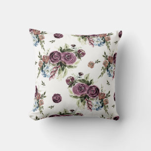 Coussin Aquarelle moderne Mauve & Olive Floral