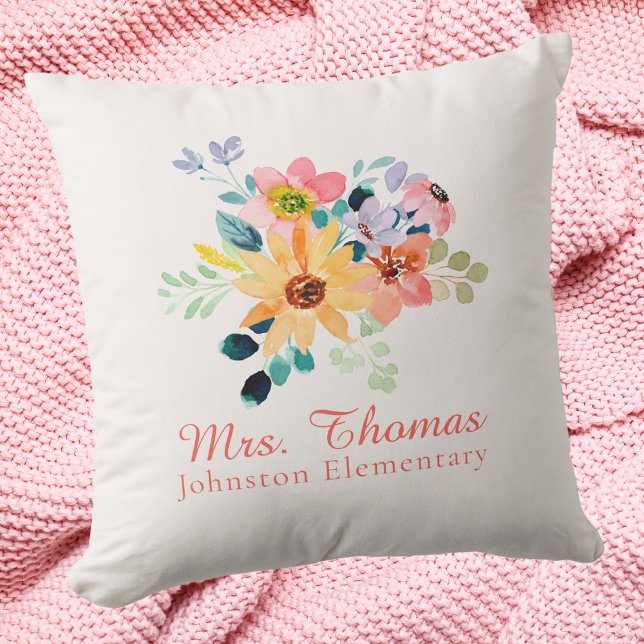 Coussin Aquarelle moderne mignonne Appréciation de l'ensei (Créateur téléchargé)