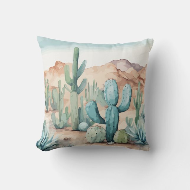Coussin Aquarelle Mojave Desert Cactus (Recto)