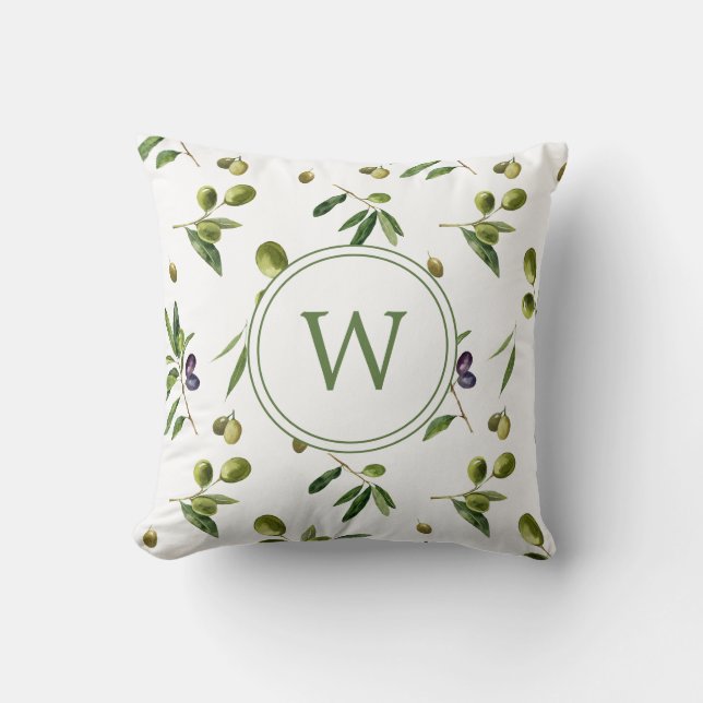 Coussin Aquarelle Monogramme d'olives organiques (Recto)