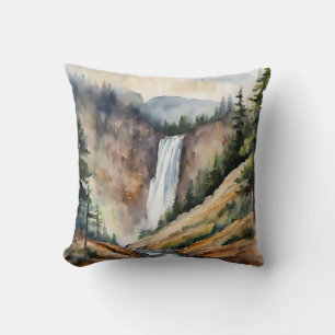 Coussin Aquarelle Montagne Cascade Arbres paysage naturel