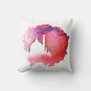 Coussin Aquarelle Mosquée Ramadan Rouges et pourpres