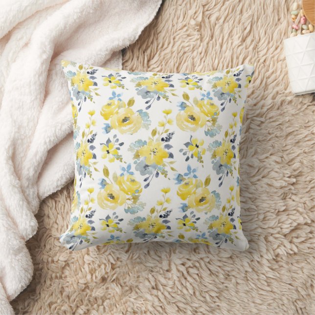 Coussin Aquarelle Motif Floral Jaune (Couverture)