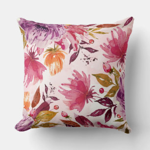 Coussin Aquarelle Motif Floral Purple Rose Style Loose