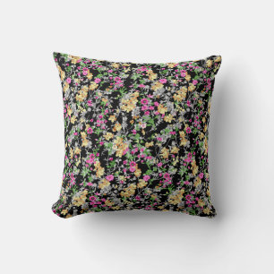 Coussin aquarelle motif floral transparent fond noir