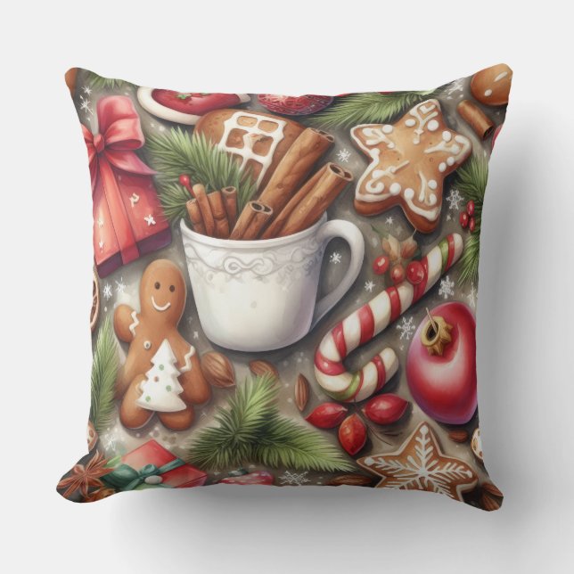 Coussin Aquarelle Motifs de Noël (Recto)