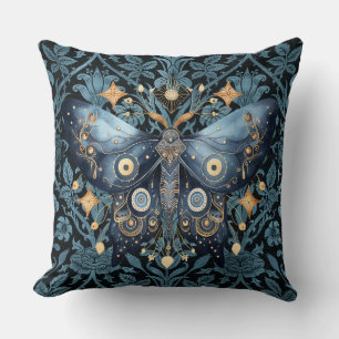 Coussin Aquarelle mystique Bleu et doré Night Moth
