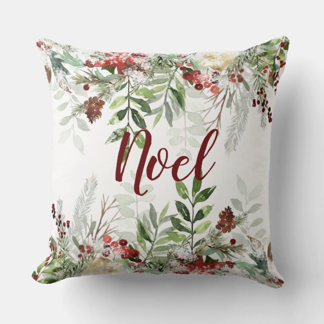 Coussin Aquarelle Noël Floral Design - Editable (Recto)