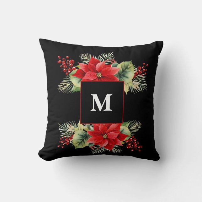 Coussin Aquarelle Noël Floral Monogramme (Recto)