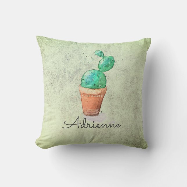 Coussin Aquarelle Nom personnalisé Cactus Plante Accent (Recto)