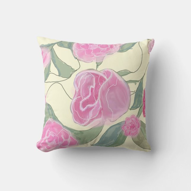Coussin Aquarelle numérique Motif rose jolie (Recto)