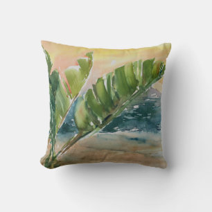 Coussin Aquarelle Océan tropical Palmiers Feuille
