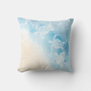 Coussin Aquarelle Océan Turtle blanche