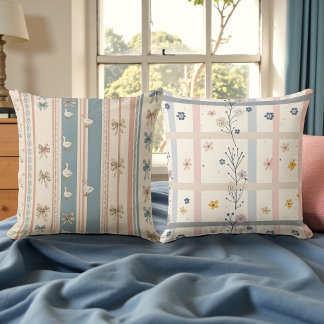 Coussin Aquarelle Oies Douces & Floral Double Face