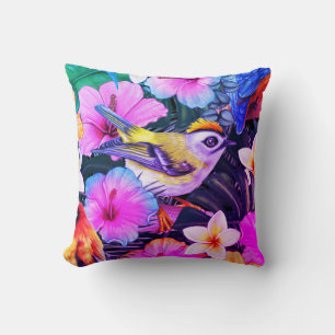 Coussin Aquarelle Oiseau tropical Oiseau Floral Impression