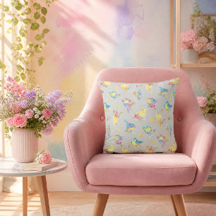 Coussin Aquarelle Oiseaux et fleurs Motif dessiné à la mai