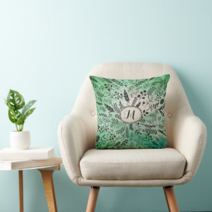 Coussin Aquarelle Ombre Vert et Blues avant Tan Back