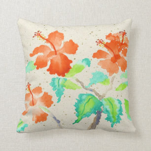 Coussin Aquarelle orange de ketmie peignant Washi beige