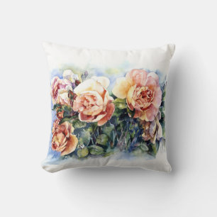 Coussin Aquarelle orange fleurs rose illustration flowe