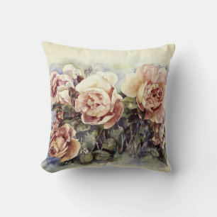 Coussin Aquarelle orange fleurs rose illustration flowe