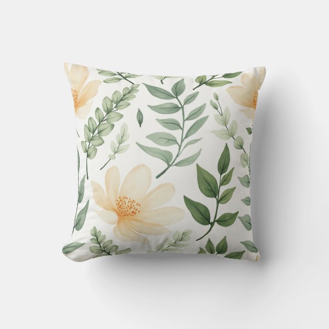 Coussin Aquarelle orange motif floral (Recto)