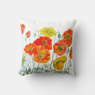 Coussin Aquarelle orange rouge jaune cushion blanc