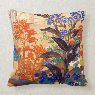 Coussin Aquarelle orientale, fleurs vintages éclatantes a