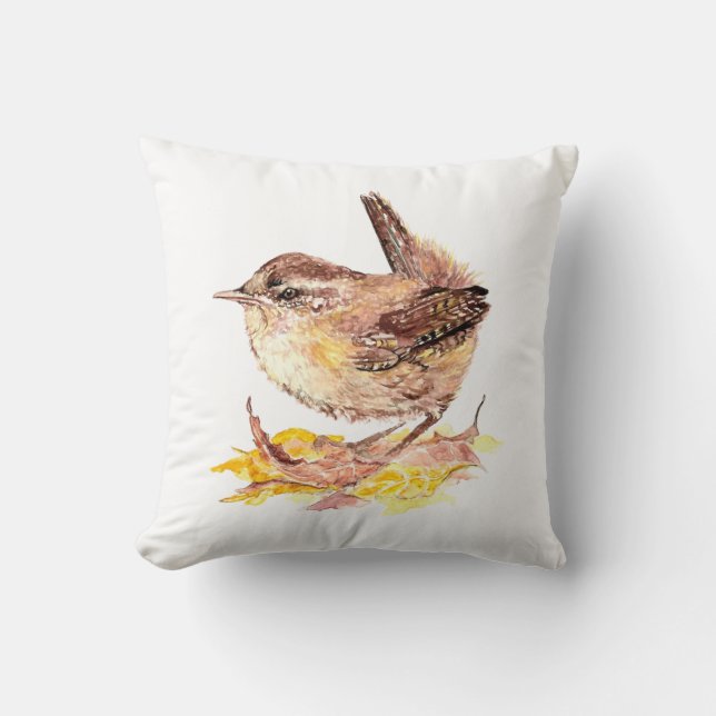 Coussin Aquarelle originale Bird Mignonne Maison Wren (Recto)