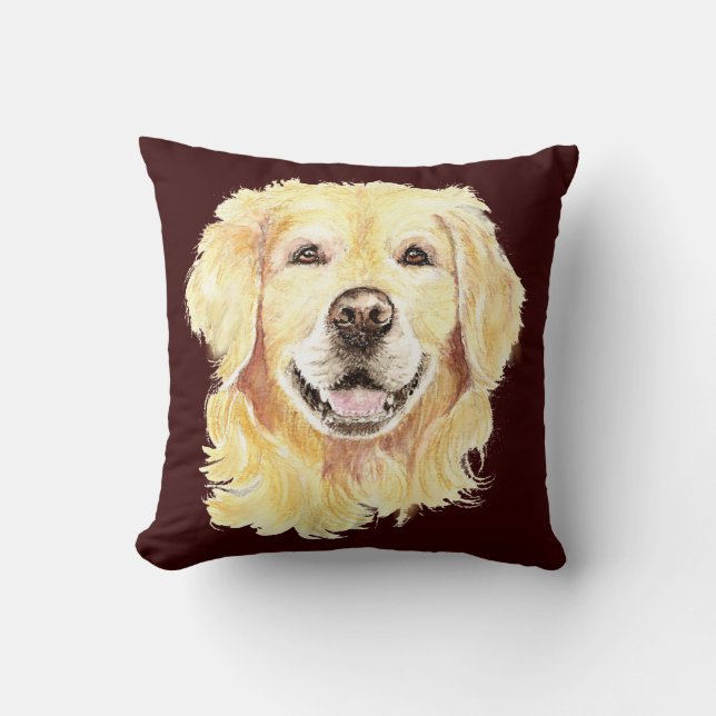 Coussin Aquarelle originale Golden Retriever, animal de co (Recto)