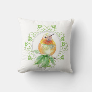 Coussin Aquarelle originale Oiseau roux colibri