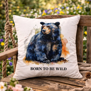 Coussin Aquarelle Ours Noir Art Forestier, personnalisé