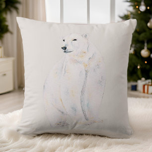 Coussin Aquarelle Ours polaire élégant Noël bohème
