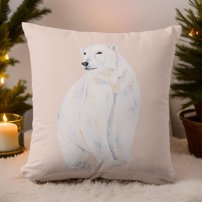 Coussin Aquarelle Ours polaire élégant Noël bohème (Créateur téléchargé)