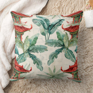 Coussin Aquarelle Pagode asiatique dans paysage verdoyant
