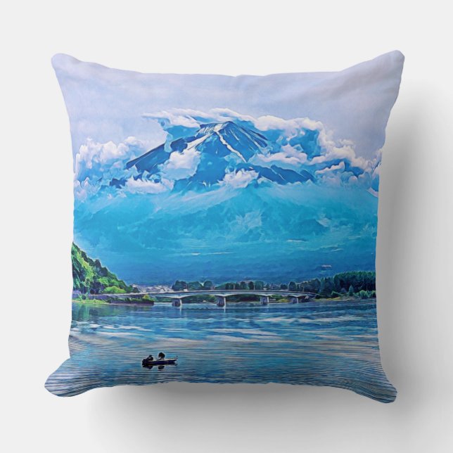 Coussin Aquarelle paisible Design d'art japonais (Recto)