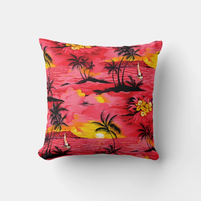 Coussin Aquarelle palmier silhouette et motif de plage (Recto)