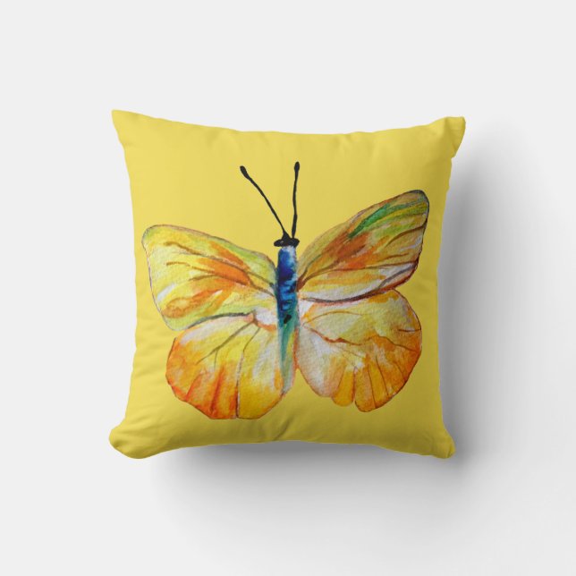 Coussin Aquarelle papillon jaune dessin Cushion (Recto)