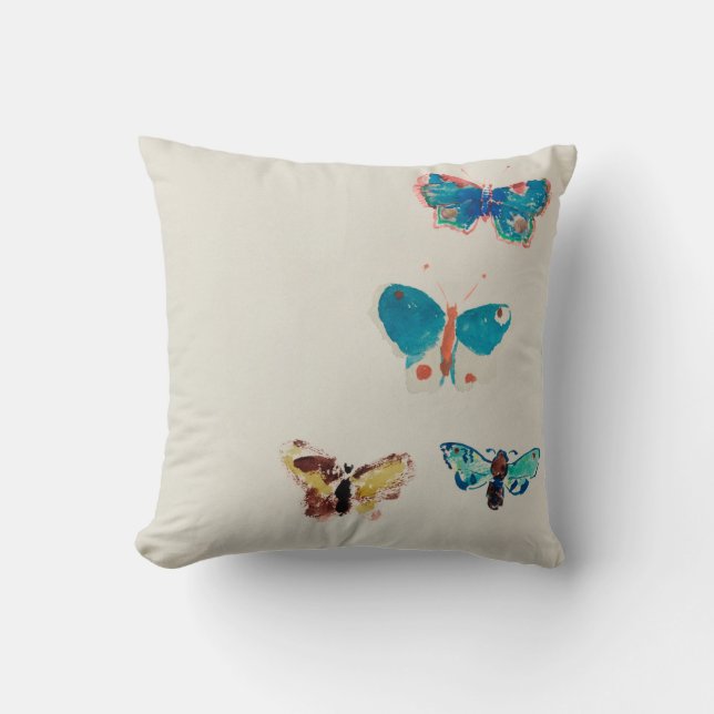 Coussin Aquarelle papillons bleus vintages. Odilon Redon (Recto)