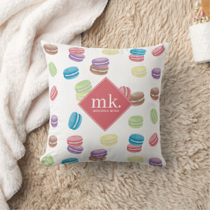 Coussin Aquarelle Pastel coloré Macarons Monogramme