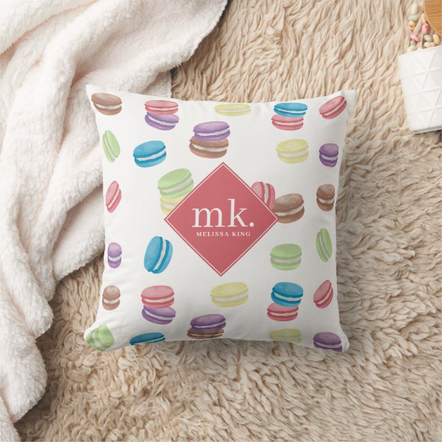 Coussin Aquarelle Pastel coloré Macarons Monogramme (Couverture)