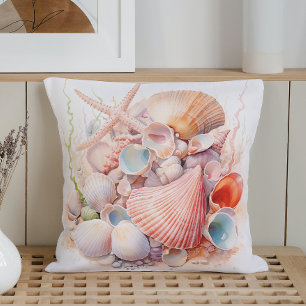 Coussin Aquarelle Pastels Coquillages