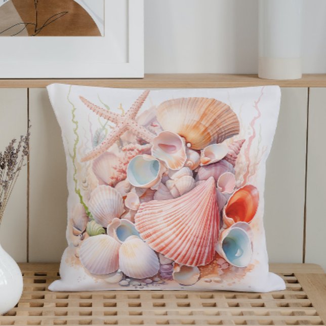Coussin Aquarelle Pastels Coquillages (Créateur téléchargé)