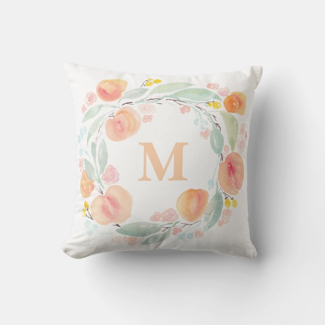 Coussin Aquarelle Peaches Folithe Wreath Monogramme Coussi (Recto)