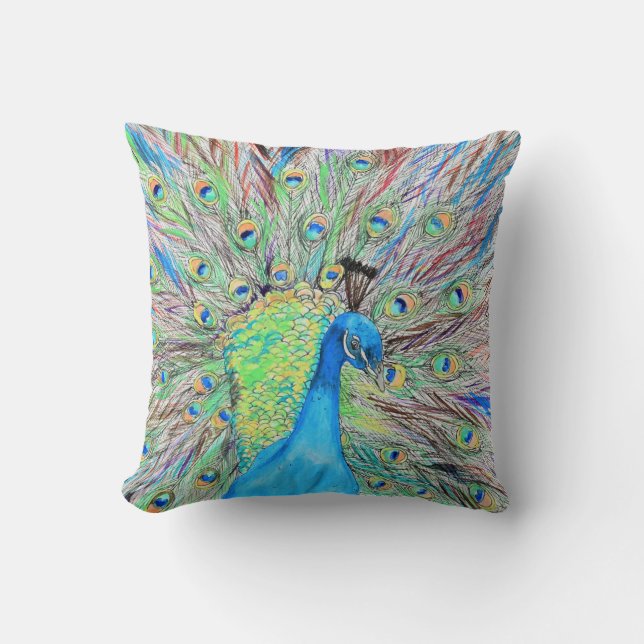 Coussin Aquarelle Peacock peinture (Recto)