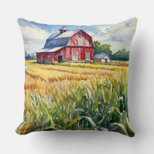 Coussin Aquarelle Peaked Prairie Grange et champ de maïs