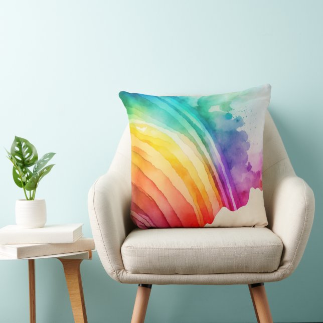 Coussin Aquarelle Peint Arc-en-ciel Brosses Abstraits (Chaise)