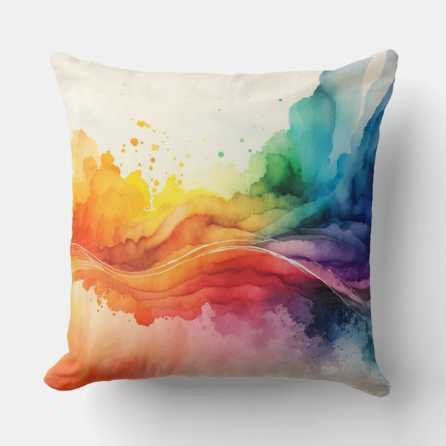 Coussin Aquarelle Peint Arc-en-ciel Brosses Abstraits (Recto)