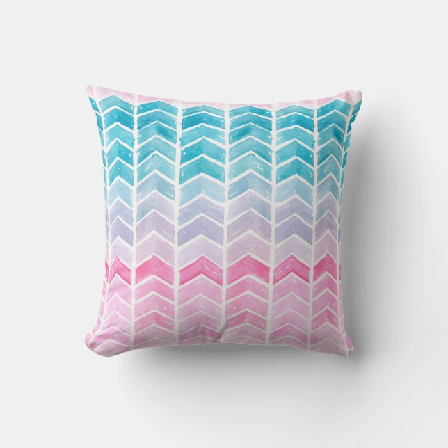 Coussin Aquarelle peinte à la main dégradé géométrique ble (Recto)